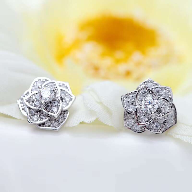Rotimi Fashion Statement Rose Cube Zircon Champagne Gold Plated Earrings for Women's Brincos