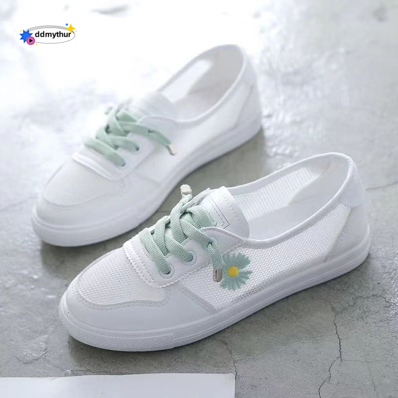 White women's summer 2025 new casual hollowed out breathable mesh flat bottomed board shoes, thin Korean version, versatile ddmythur ddmythur