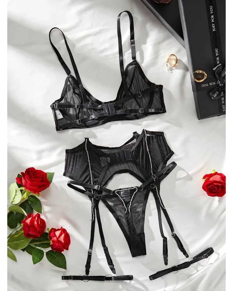 Sexy Mesh Lingerie Set Fashion New Drill Decorated Sexy See-through Sexy Mesh Garters Lingerie Set New R250520