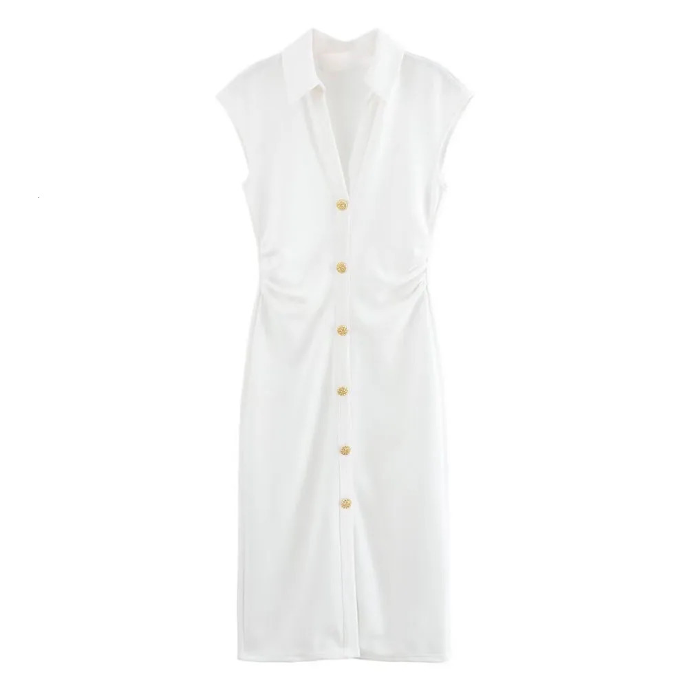 UNIZERA womens pleated slim fit pearl cloth shirt style short sleeved Vneck dress summer 250520