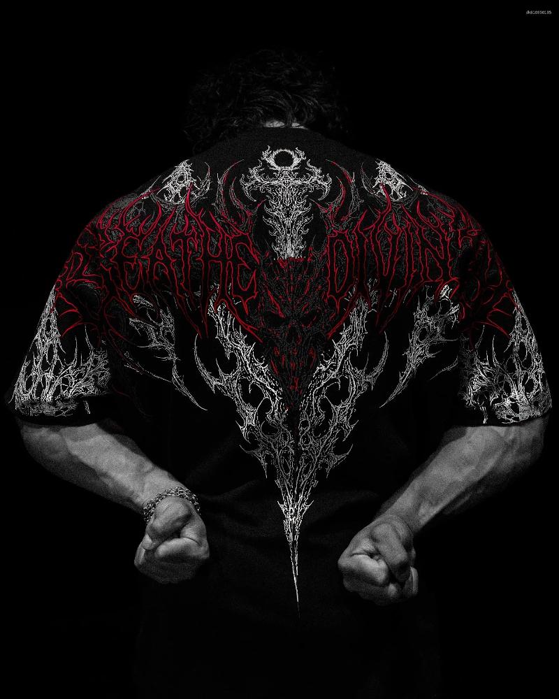 Men's T Shirts Breathedivinity Glam Meets Gym Culture Breathedivinity Bloodraven Oversized Essential for Sports and fitness COTTON T-Shirt High-O