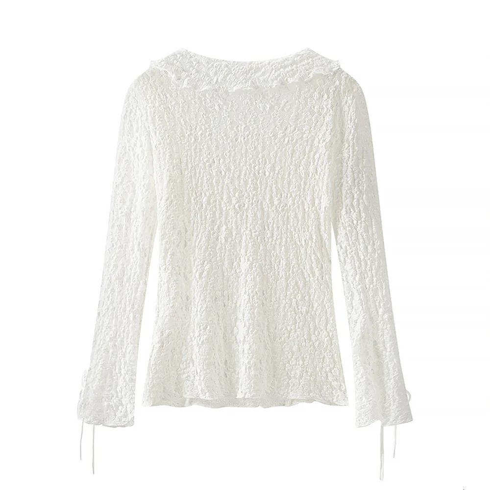 UNIZERA Womens Ruffle Slim Lace Long Sleeve Shirt Solid Color Decoration SpringSummer Product Casual Wear 250520