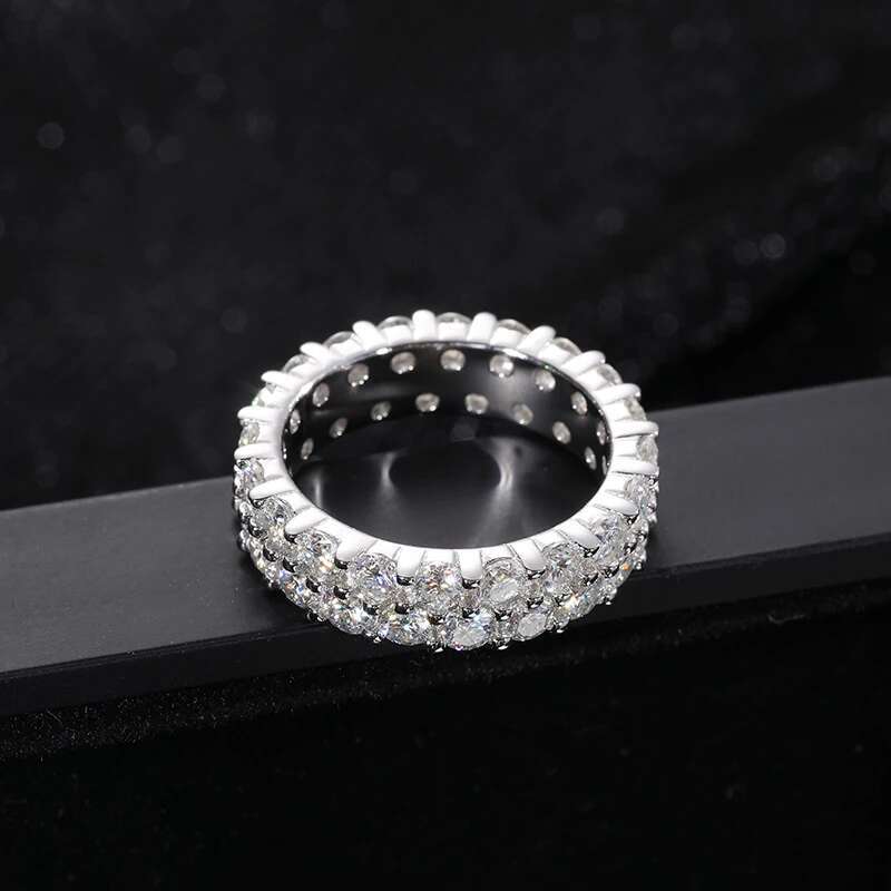 Top Quality 2 Rows 3mm VVS1 Moissanite Rings For Men Hip Hop Jewelry 100% 925 Sterling Silver HipHop/Rock Bling Ring Gift