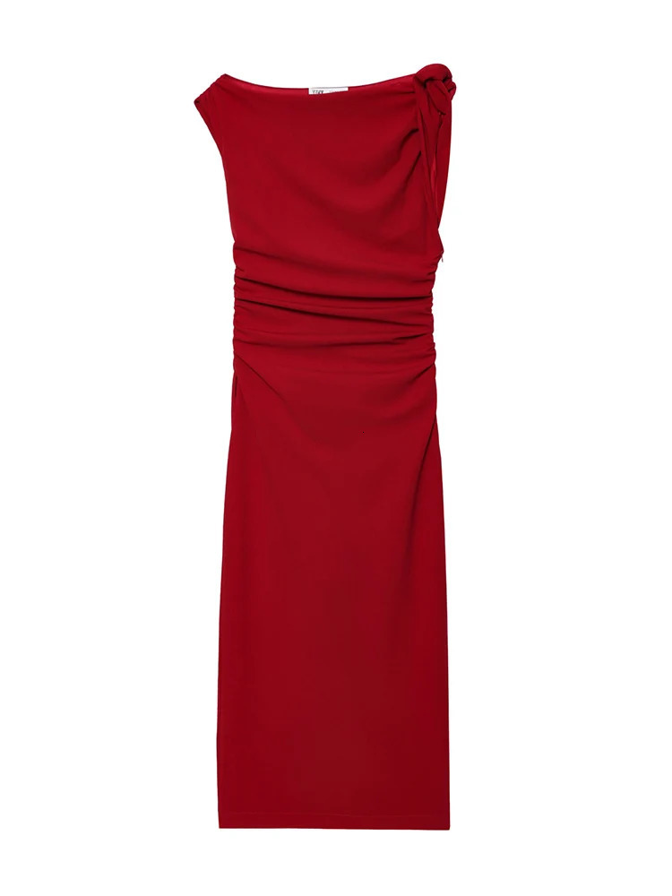 TFMLN Womens Asymmetric Midi Dress Summer Elegant Pleated Slimming Beach Holiday Chic Female Sleeveless Split Dresses 250520
