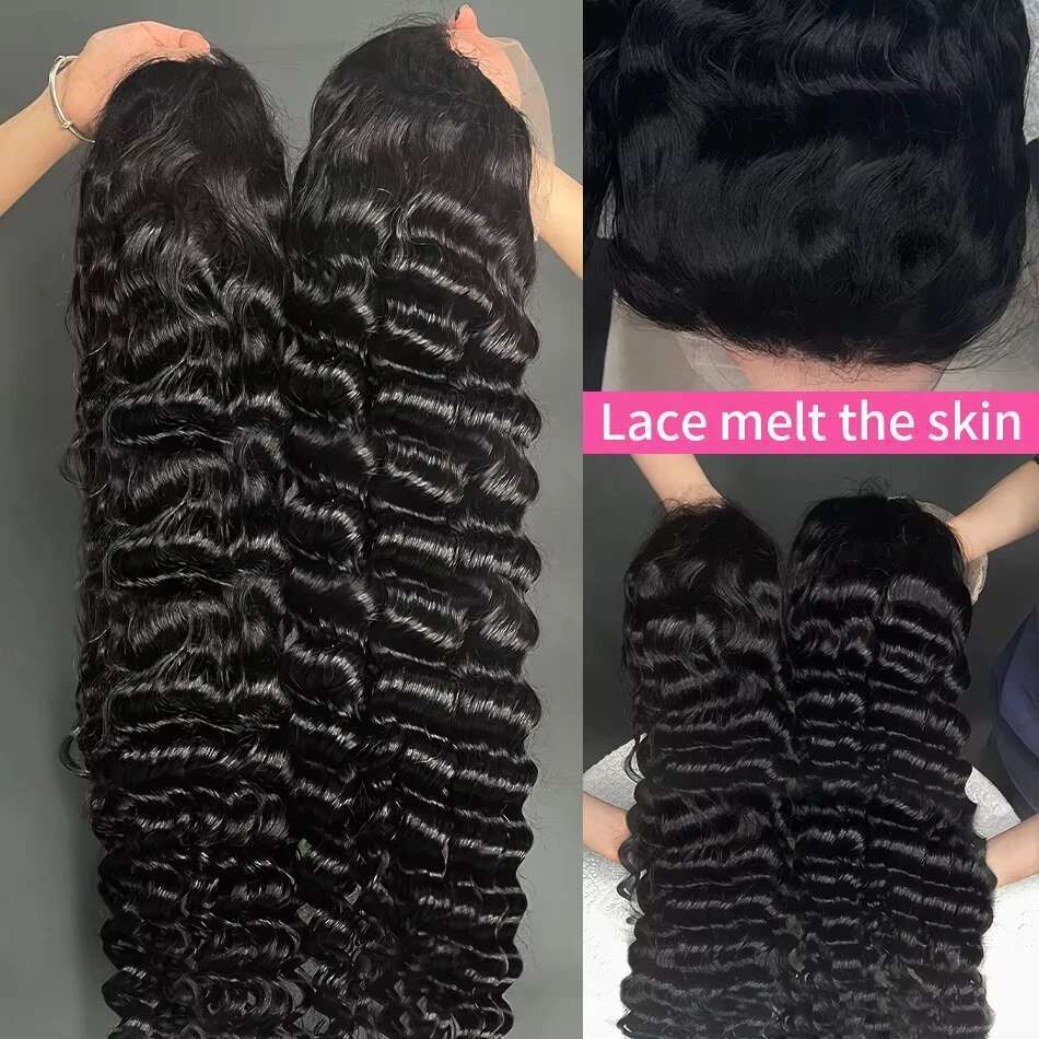 300 Density 40 Inch Loose 13x6 HD Front Human Hair Brazilian Water Deep Wave Wigs 13x4 Lace Frontal Wig For Women