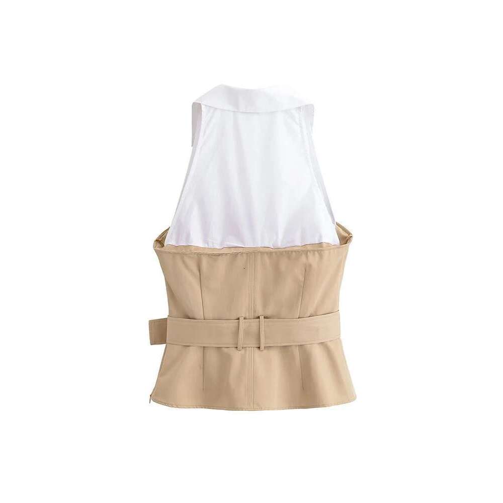 Women Summer Tank Tops Camis 2025 Casual V-Neck Sleeveless Belt Patchwork Female Elegant Street Top Clothing