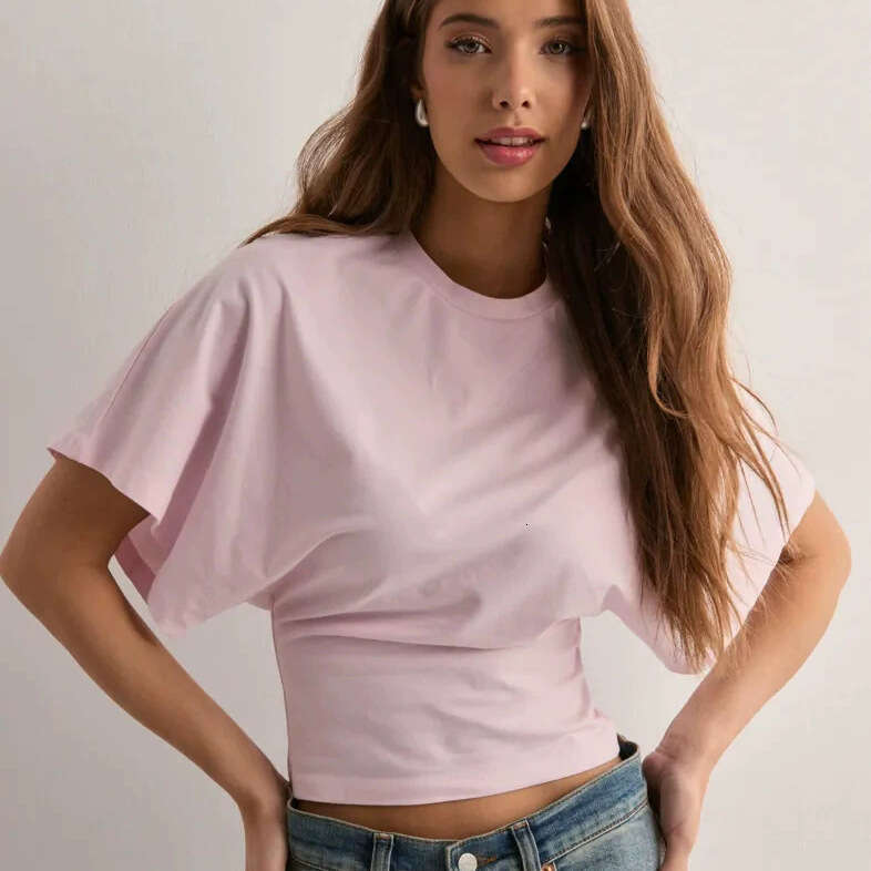Blue Festival T-shirt 2025 Korean Style Design Round Neck Pullover Short Sleeved T-shirt for Womens Summer New Simple and Versatile Solid Color Loose 