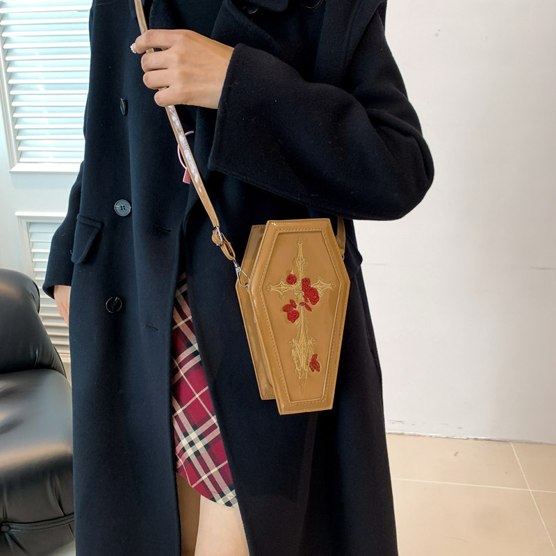 2024 New Halloween Cross PU Coffin Fashionable, Personalized, Funny Single Shoulder Crossbody Bag