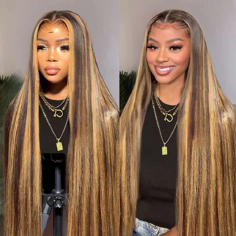 50 52 Long Inch Highlight 13x4 13x6 HD Lace Frontal Wig P4/27 Colored Straight Human Wigs For Women 200 Density Remy Hair