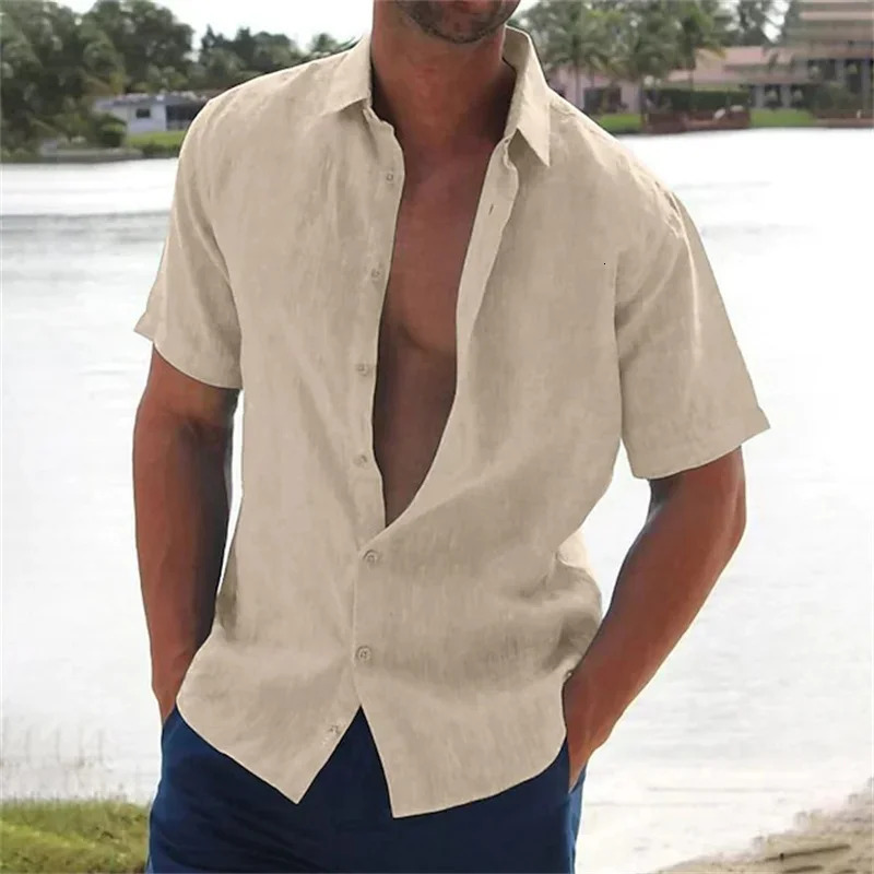 Summer Explosive Fashion Casual ShortSleeved Mens Shirt High Quality Lapel Knitted Cardigan Solid Color Clothing 250520