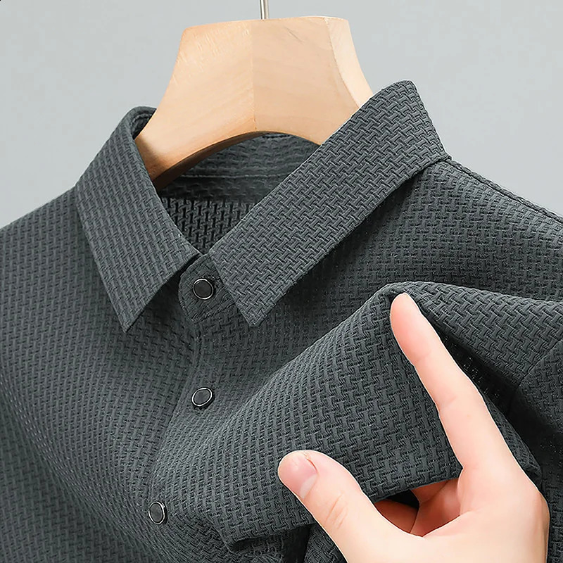 Summer Mens Short sleeved Polo Shirt High Quality Ice Silk Breathable Business Fashion T-shirt High Elastic Soft Polo Shirt 250519