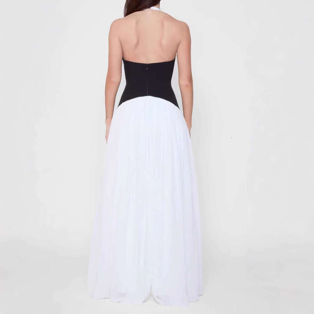 Color blocking sexy vacation hanging neck deep v backless long dress, dress 2025 new casual versatile fashion clothing