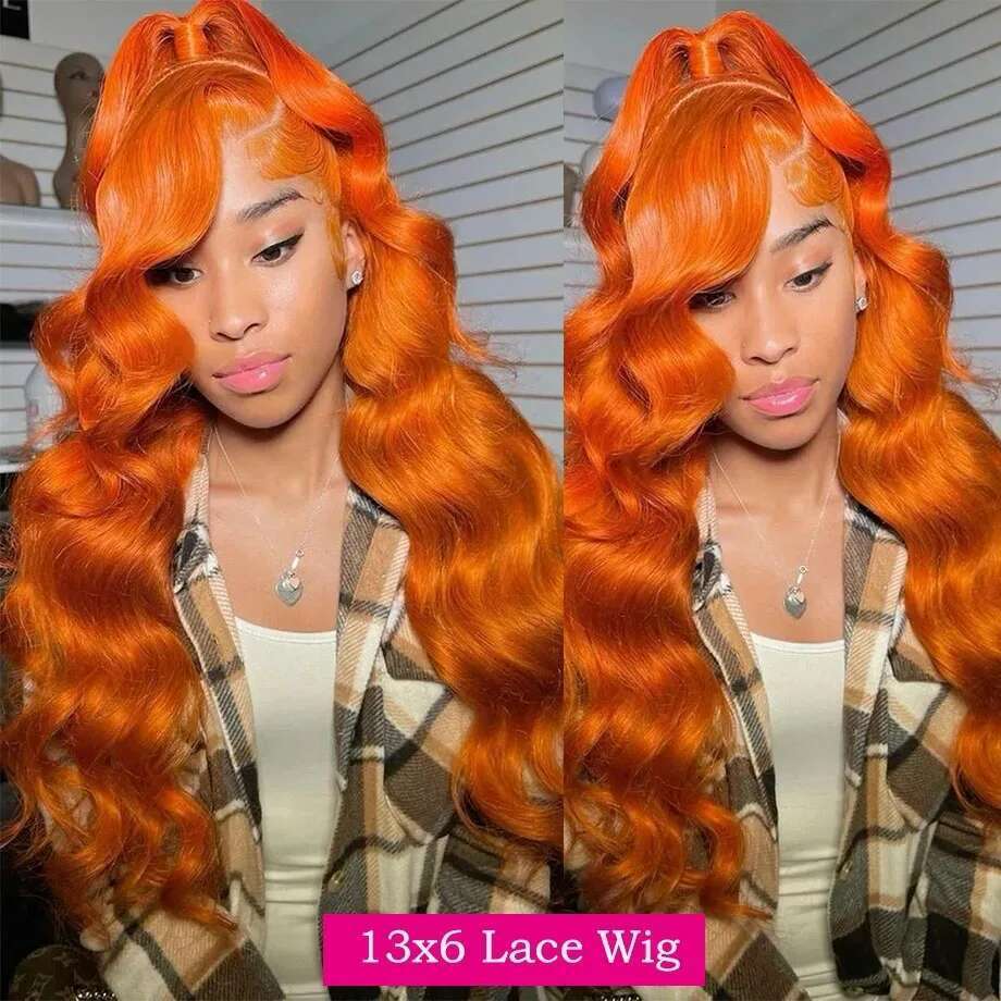 Ginger Orange Body Wave 13x6 HD Front Wigs For Women 200 Density 350 Colored 13x4 Lace Frontal Human Hair Wig