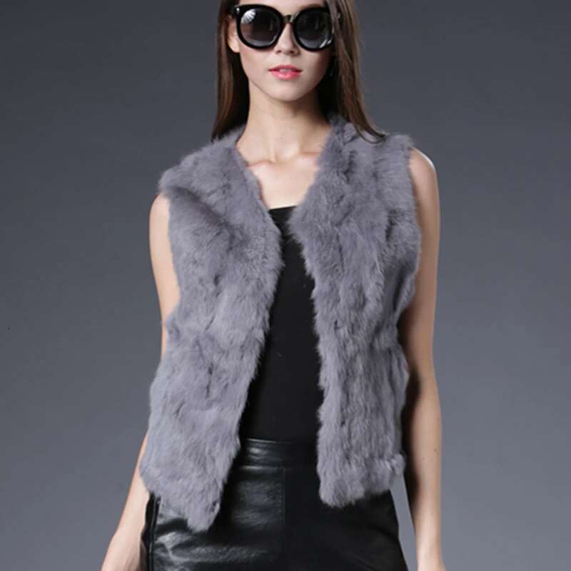 Fancy Rani Real Rabbit Fur Vest Short Natural Jacket For Women Fashion Leather Autumn Winter Spring Outwear High Quality Designer
