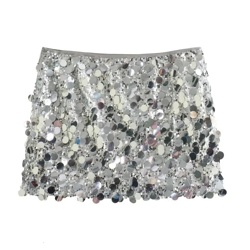 Silver Sequin Skirt Woman High Waist Mini Fashion Shiny Glitter Elegant Short Skirts For Women Y2k 250520