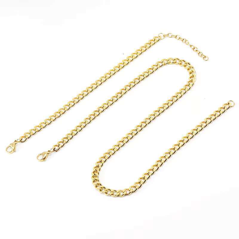 Gold Plated Cuban Link Chain for Men and Women Stainless Steel Hip Hop Necklace and Bracelet Set Tarnish Resistant Statement Jewelry