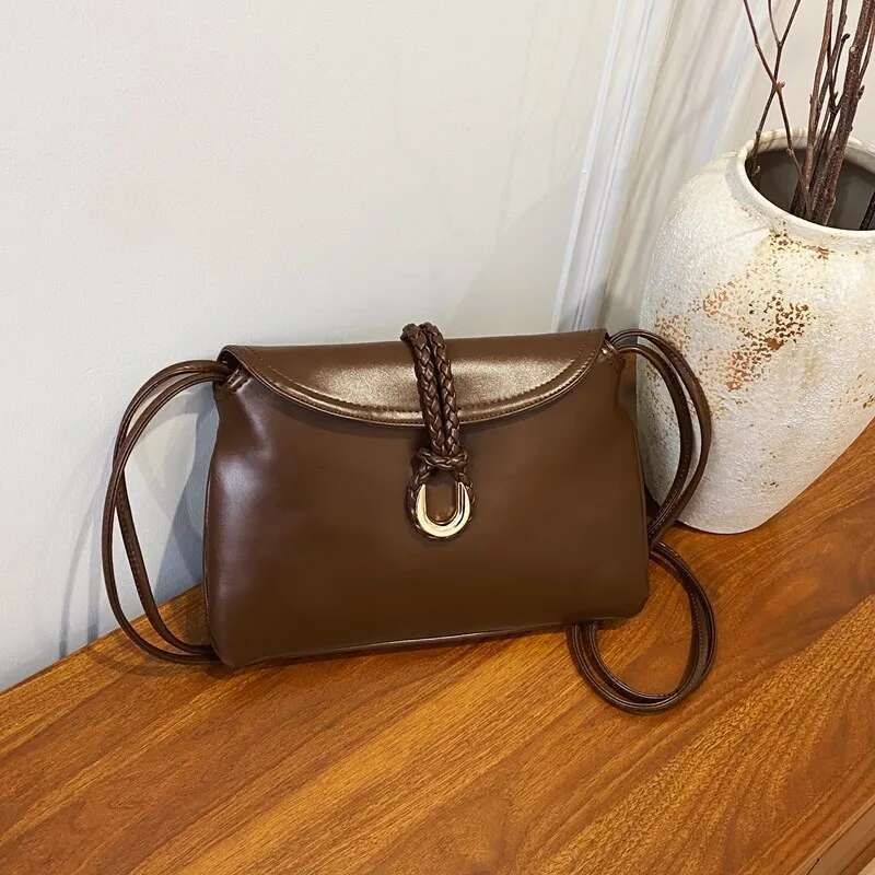 Trendy Solid Colorbag For Women High-End Minimalist Crossbody Purse Vintage Leather Messenger Fashionable Tote Design