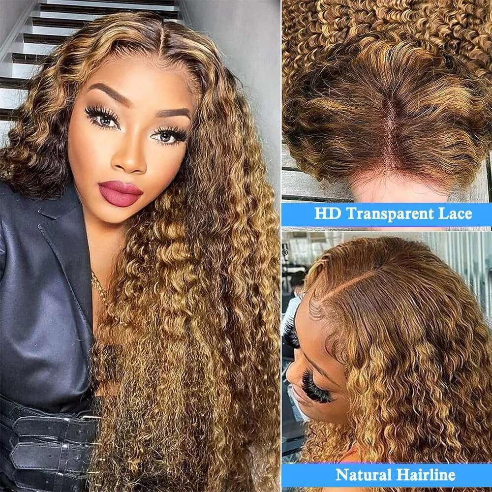 Highlight Deep 13x6 HD Frontal Water Wave Front Human Hair Invisible Strap 360 Full Lace Glueless Wig