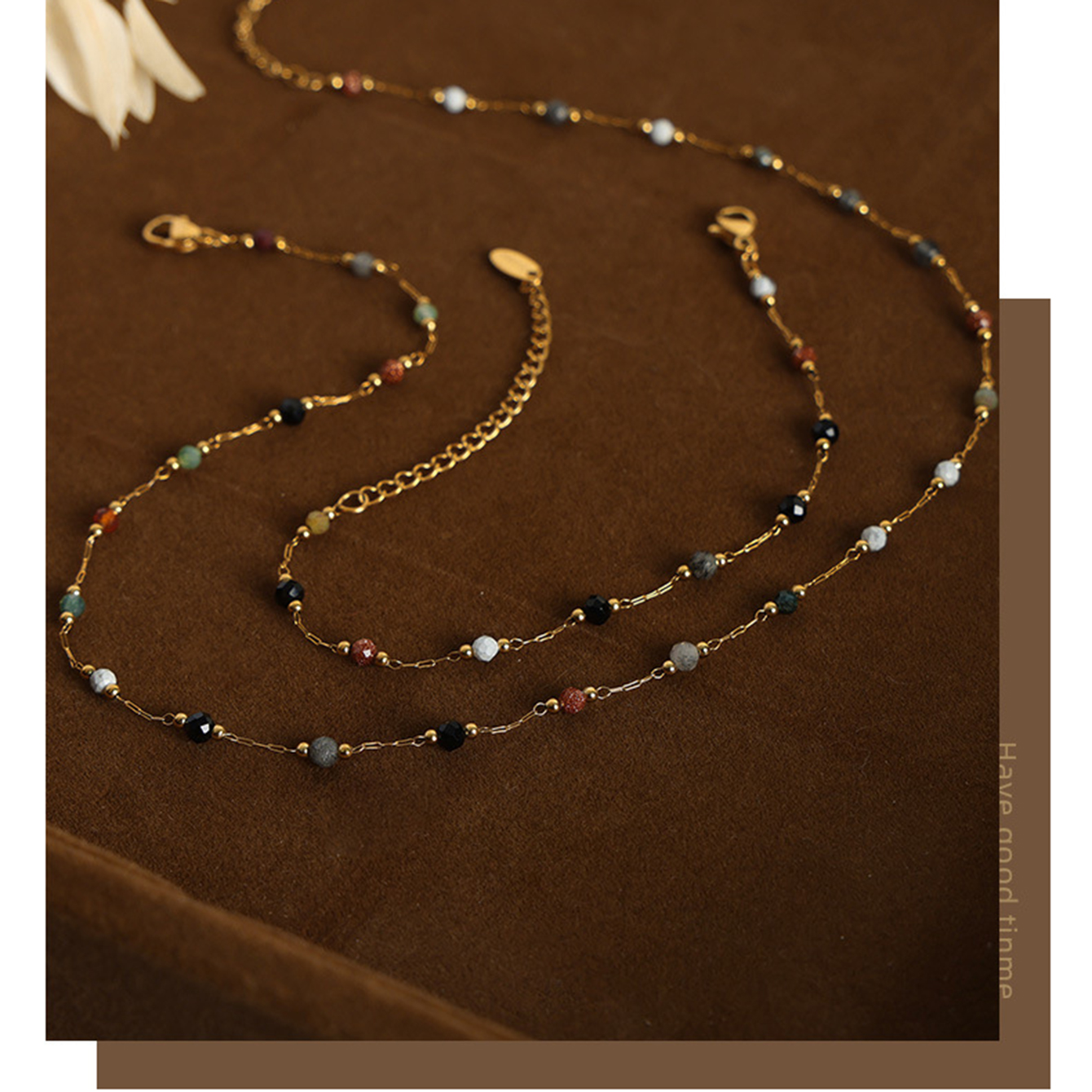 TUPMI Colorful Natural Stone Beaded Necklace and Bracelet Set, Geometric Design, Retro and Versatile Chain Bead Necklace Bracelet for Wimen Jewelry Gi
