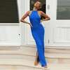 Halter Dress INS Women S Sleeveless Temperament Split Summer Knitted Hollow Out Strap Sexy Off Back Shoulder Long Dress Maxi Dress