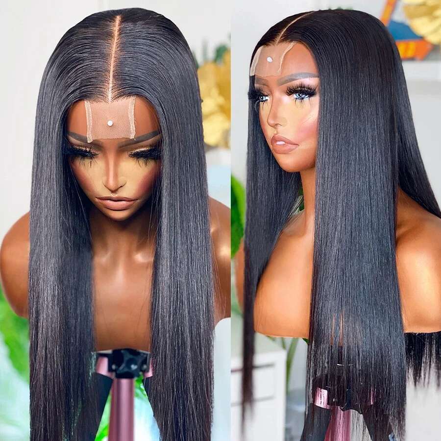 Eva 2x6 Closure Wig Kim K Deep Part Raw Bone Straight Invisible HD Lace Front Human Hair Wigs