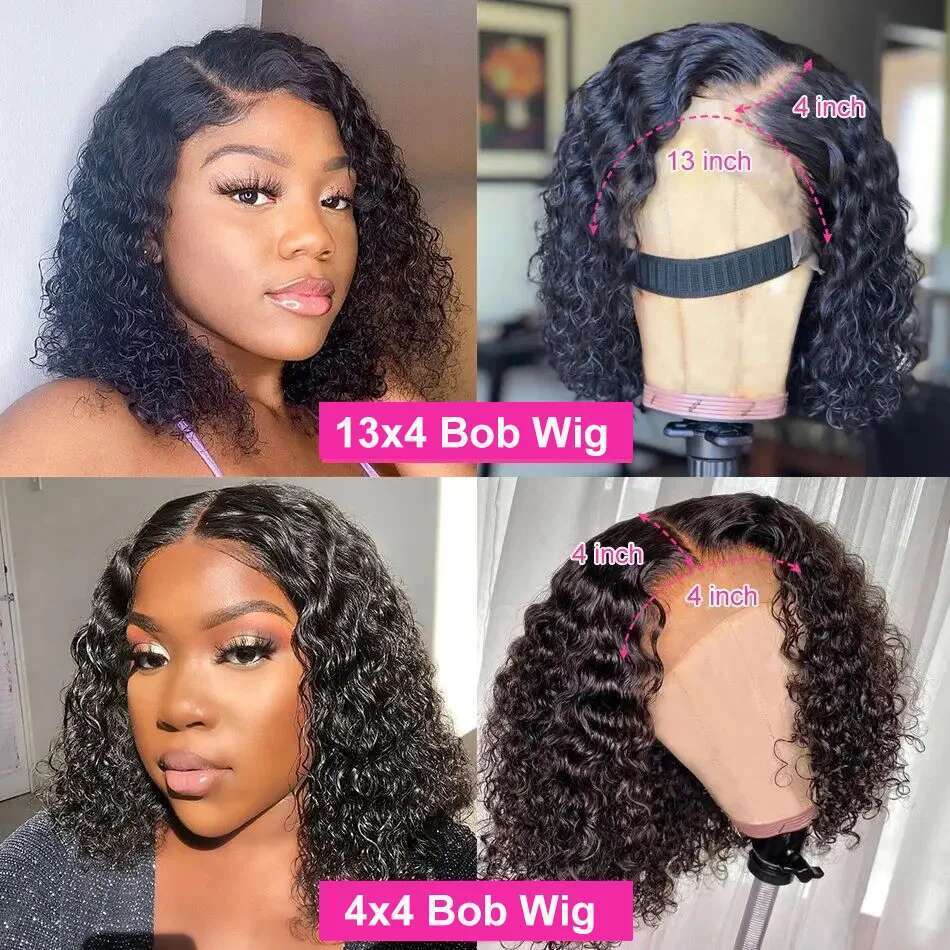Deep Wave Short Bob 100% Brazilian Virgin Human Hair 13x4 HD Lace Frontal Wigs Pre Plucked Natural 4x4 Closure 200% Density