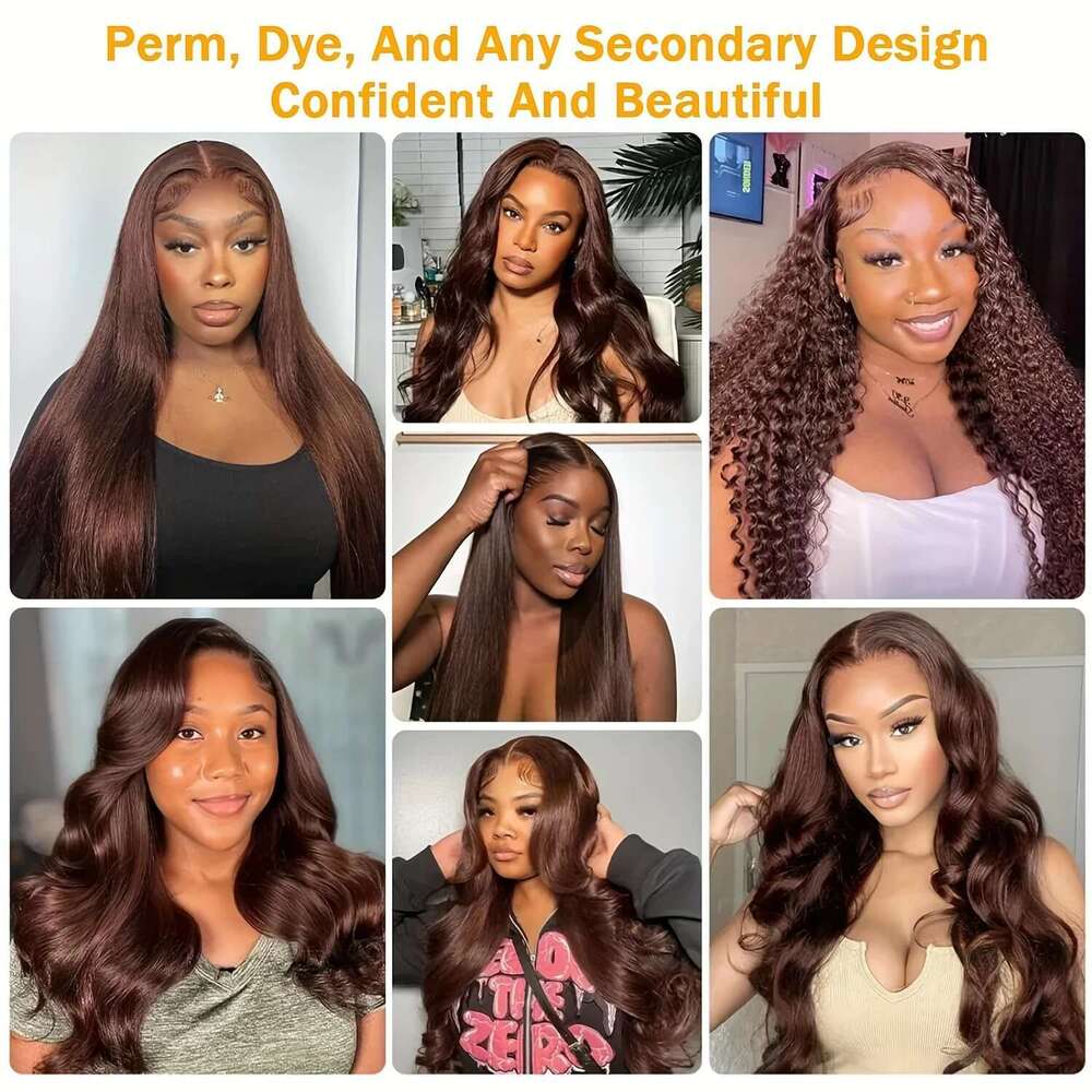 Chocolate Brown 13x4 HD Front Colored Human Hair Wigs Pre Plucked Transparent Bone Straight Lace Frontal Wig For Women