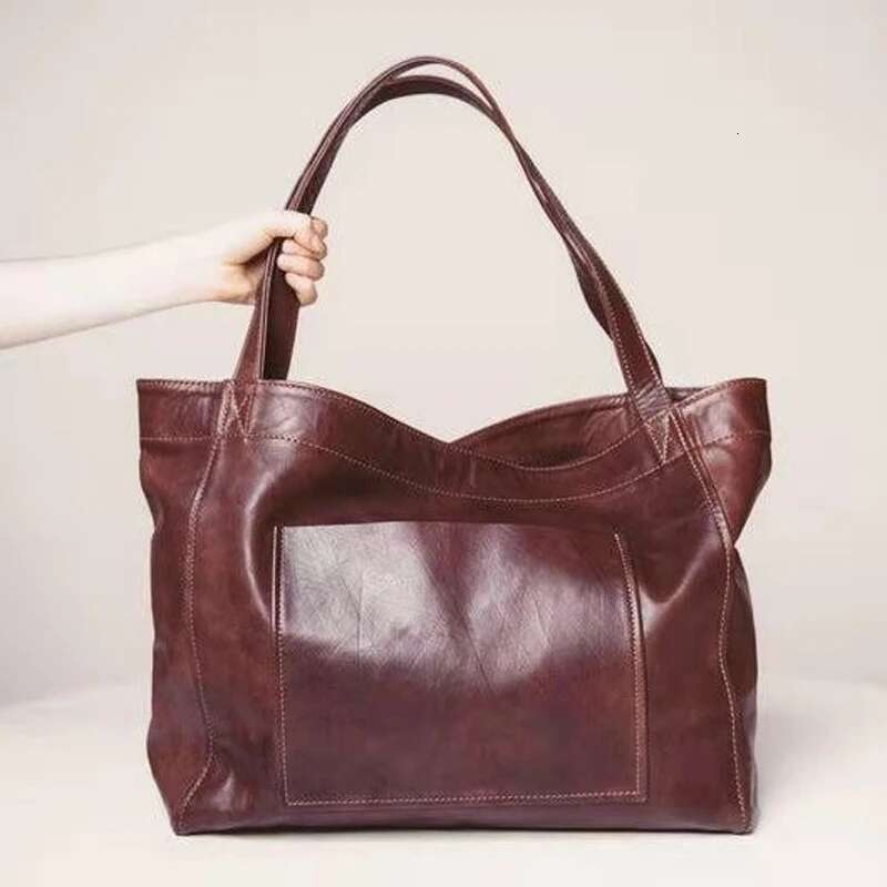 2025 Women's Large Capacity with Side Pockets Soft Handbag Shoulder Retro Waxed Leather Tote Bag for Women