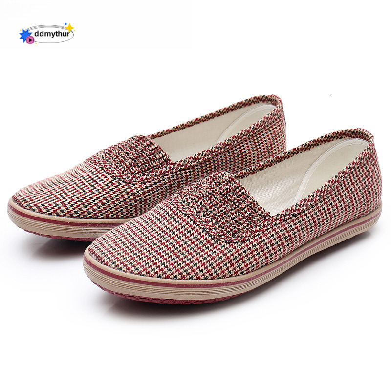 Lutai Mom's Soft Lightweight Cow Rib Sole Plaid Cloth Summer Middle and Old Age One Step Work Casual Women's Shoes ddmythur ddmythur
