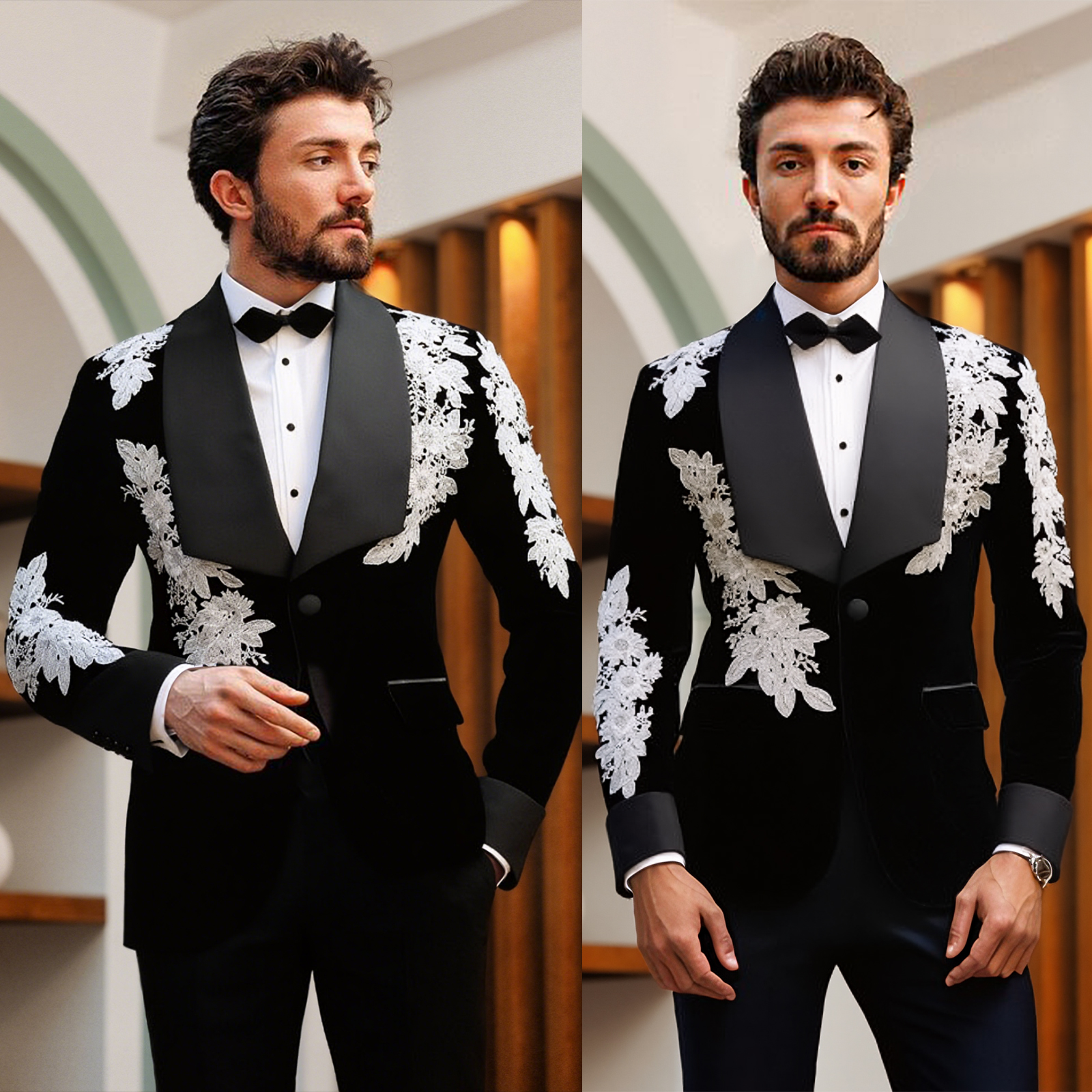 Vintage Men's Wedding Suit Tuxedo 2 Pieces Set Crystal Beading Shawl Lapel Blazer Groom Coat Beading Evening Party Prom Custom Made Jacket Pants