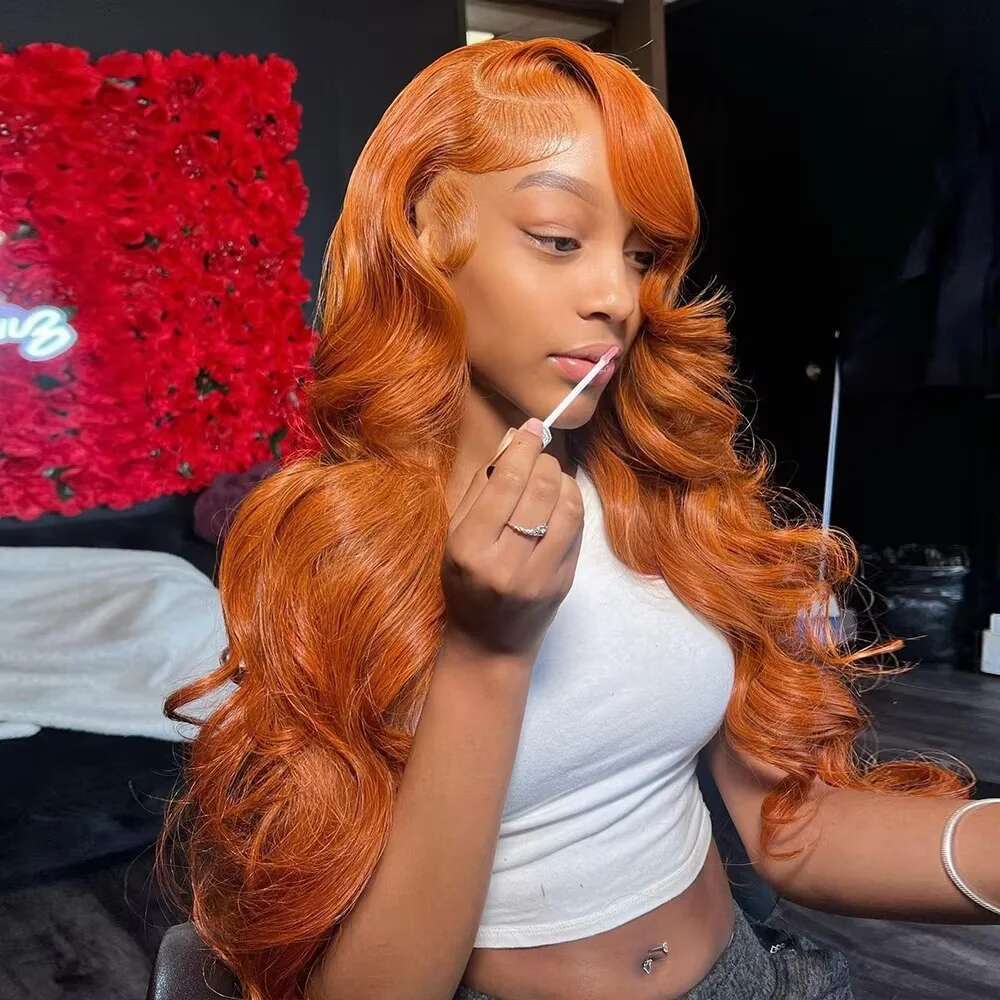 180 Density 350 Ginger Orange 24 inch Body Wave Front Human Hair Wigs 14x4 HD Lace Frontal Curly Wig For Woman