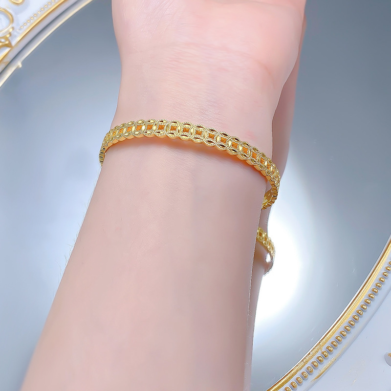 New S925 Sterling Silver Gold-Plated Traditional Chinese Coin Bracelet - Ancient Feng Shui Design for Wealth and Prosperity