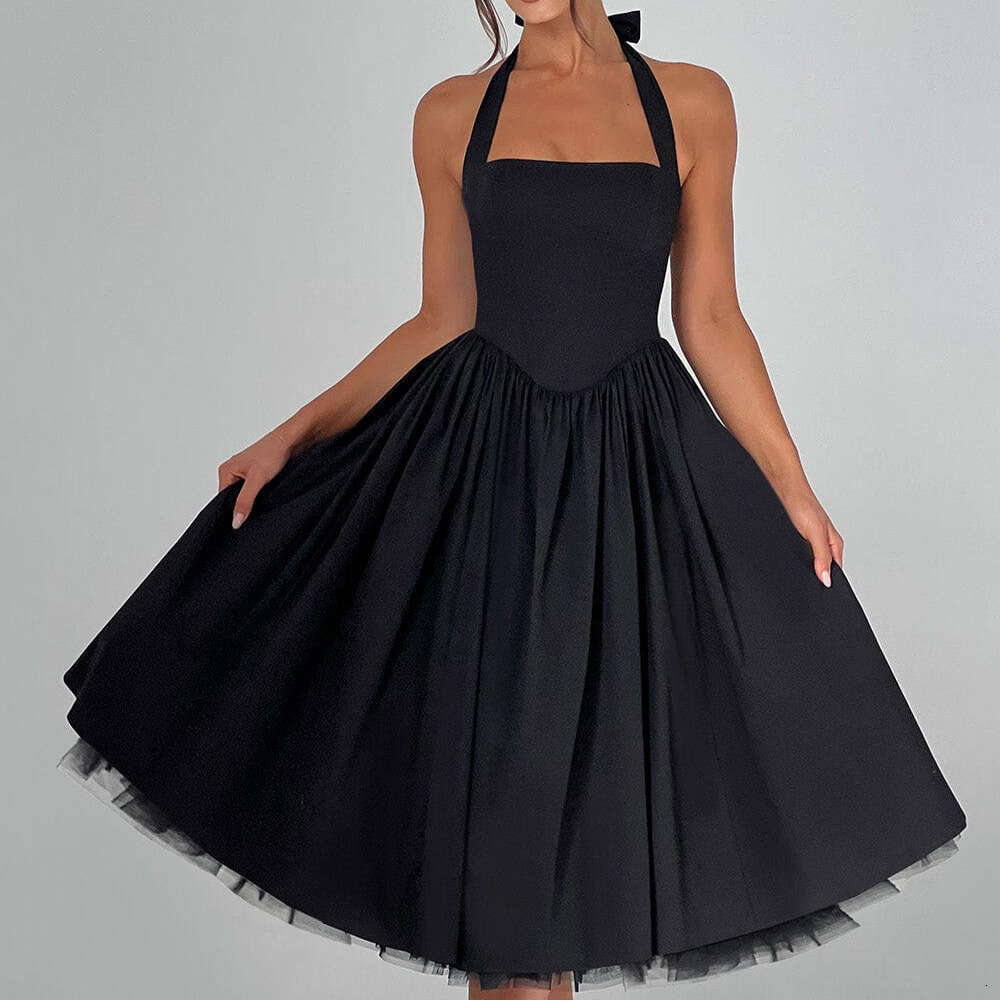 2025 European American fluffy evening popular women's lace up dresses, new casual and versatile fashionable clothing