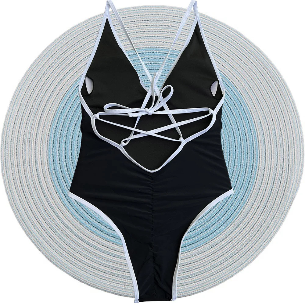 One Piece Swimsuit 2025 Halter Bandage Swimwear Women Padded Swimsuit Bride Bathing Suit Beachwear Monokini Female Swimming Suit 250516