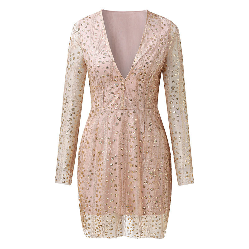 Designer's 2025 Fashionable Women's Deep V Long Sleeve Sequined Mini Dress