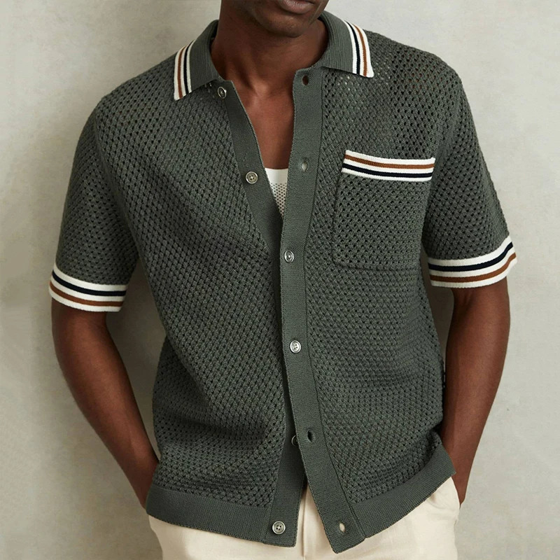 Men Fashion Cardigan Tops Premium Hollow Out Knit Shirts Casual Business Style High Quality Streetwear Breathable Knitwear 250520