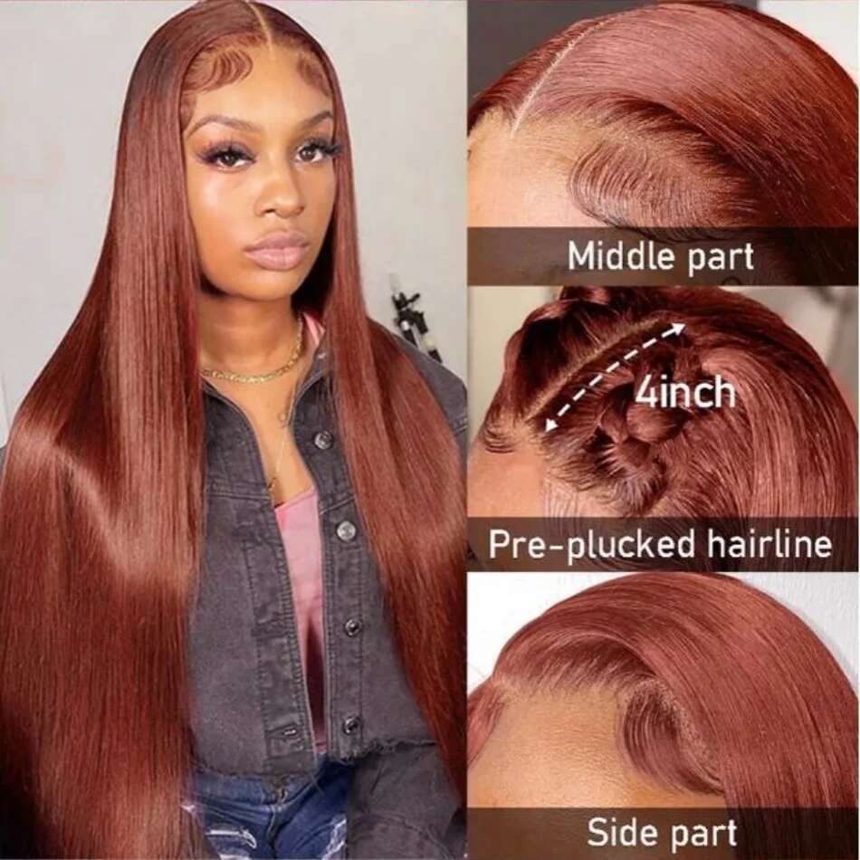 Reddish HD 13x4 Front Wigs 100% Human Hair Brazilian Straight Colored Red Brown Lace Frontal Wig Preplucked