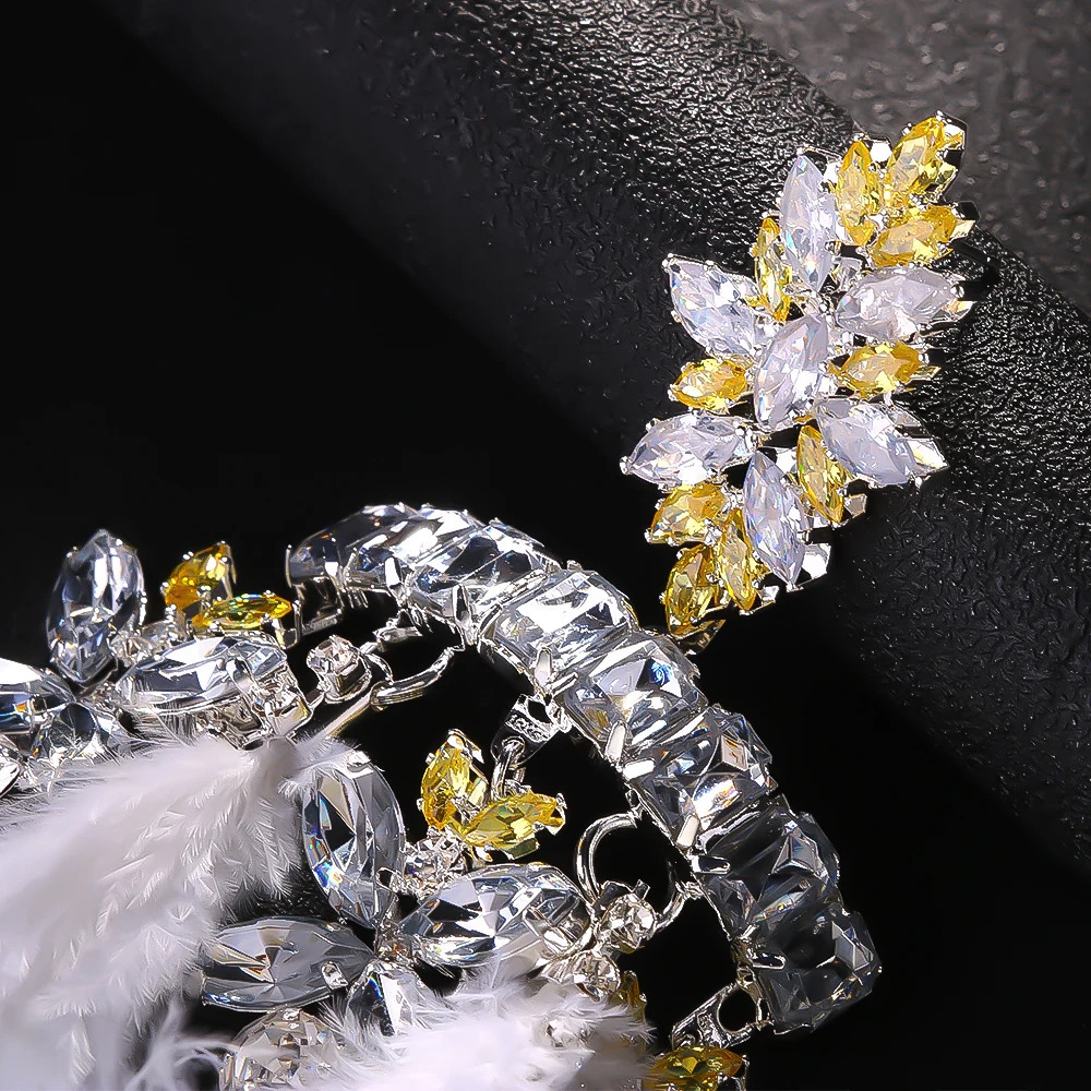 Stonefans Feather Exaggerated Heart Earrings Dangle Bridal Wedding Large Crystal Hanging Earrings Prom Jewelry Club 250520