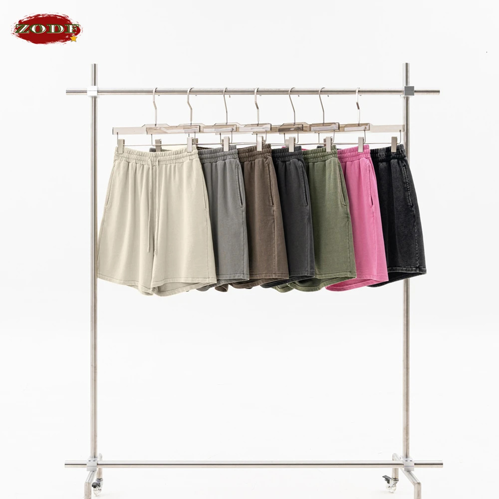 ZODF Men Summer Washed 330gsm Cotton Shorts Unisex Retro High Street Distressed Drawstring Bottoms HY0976 250520
