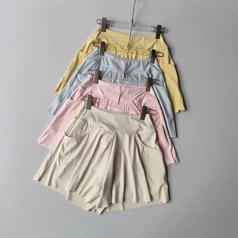Running Sports Shorts Loose with Pockets High Waist Belly-closing and Anti-exposure Fitness Tennis Skirts Ice Silk Quick DryingXJ250520