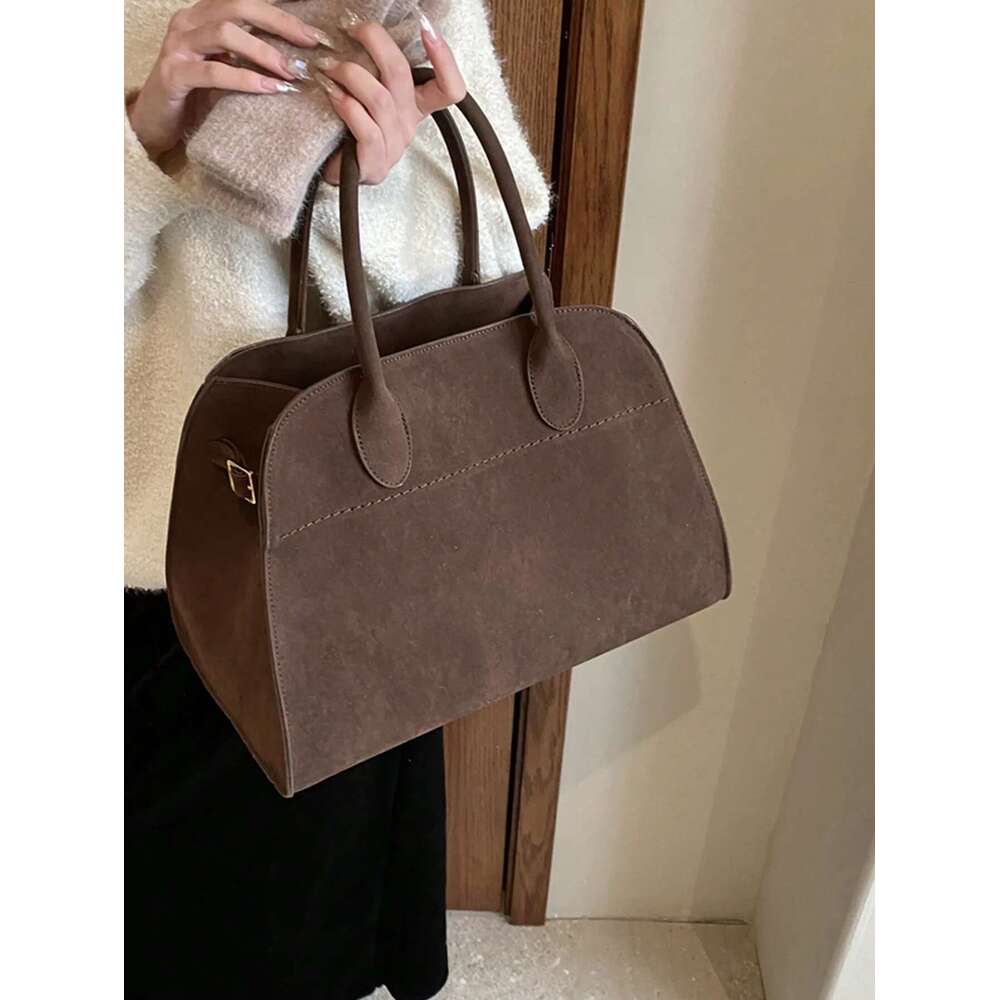 Retro Suede Large Capacity Casual Shoulder Bag, Plain Color Matte Handbag For Women Daily Use, Elegant Commuter Tote Bag