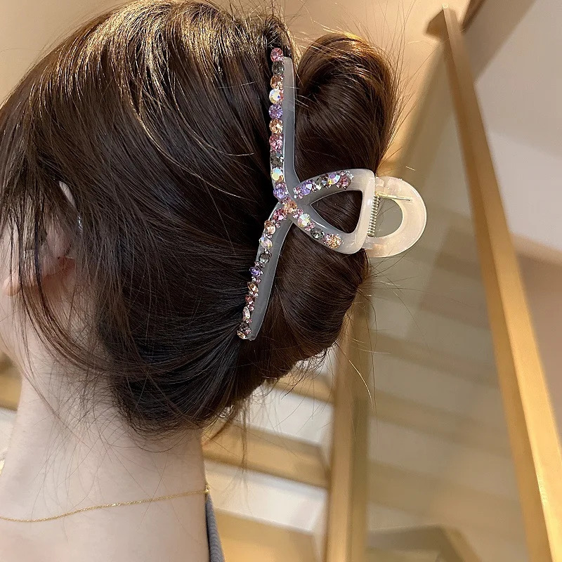 Super Sparkling Pink Crystal Cross Hair Clips for Women Elegant Shark Hair Clips for Bun and Updo hairstyles 250517