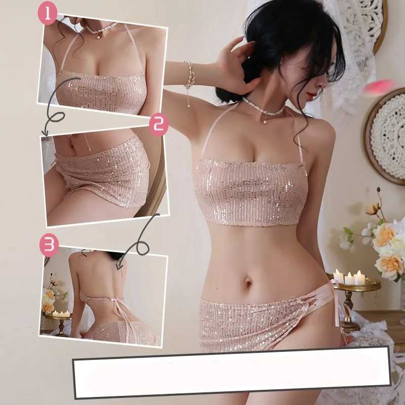 Dress Hanging neck tight fitting deep V-sequin two-piece set sexy set lingerie fancy clothes Womens dresses Sex shop R250520