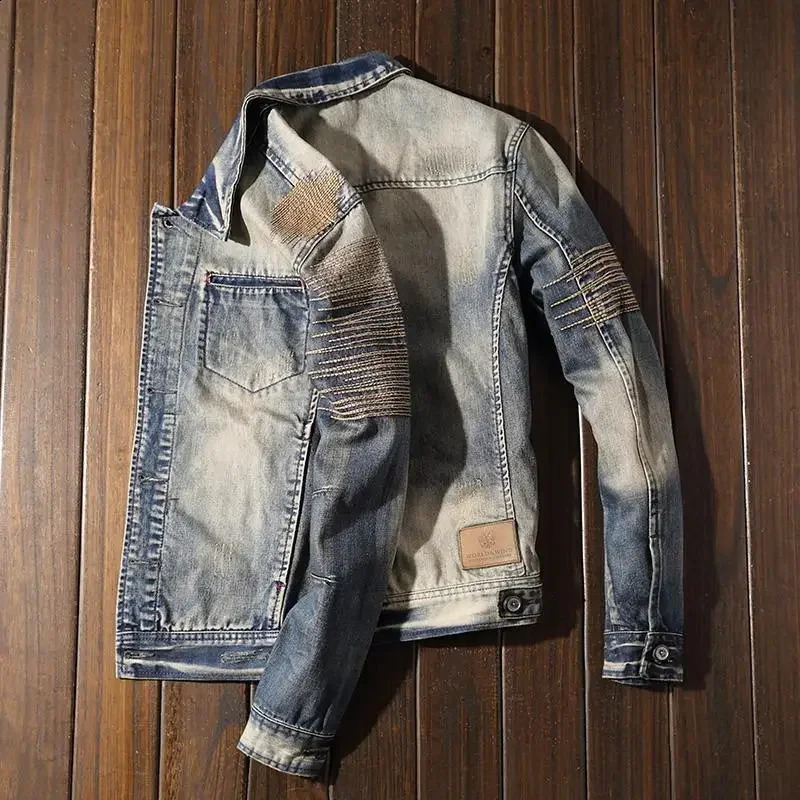 Patch Male Jean Coats Button Slim Fit Clothing Elatic Lxury In Mens Denim Jacket Trendy Price Stylish On Board Y2k 250516