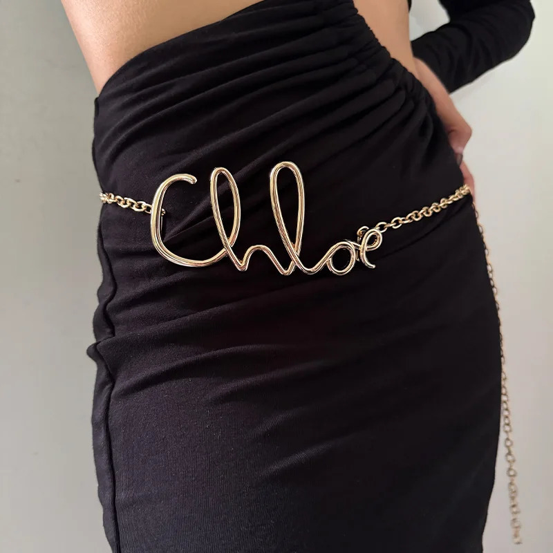 Minimalist Charm Retro Waist Chain for Women Gold Plated Letter Girls Metal Daily Elegant Jeans Belt Female 250520