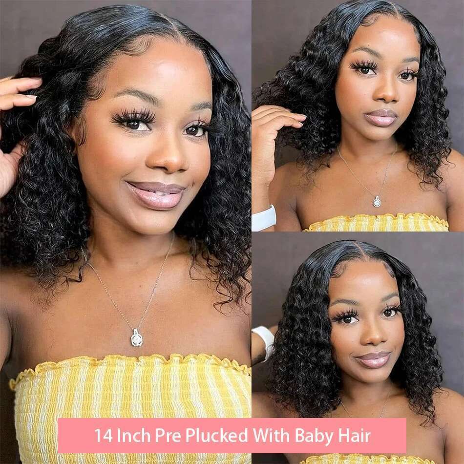 Brazilian Curly Short Bob 13x4 Frontal Wig 200% Density Deep Wave 4x4 Transparent Lace Front Wigs 100% Human Hair For Women