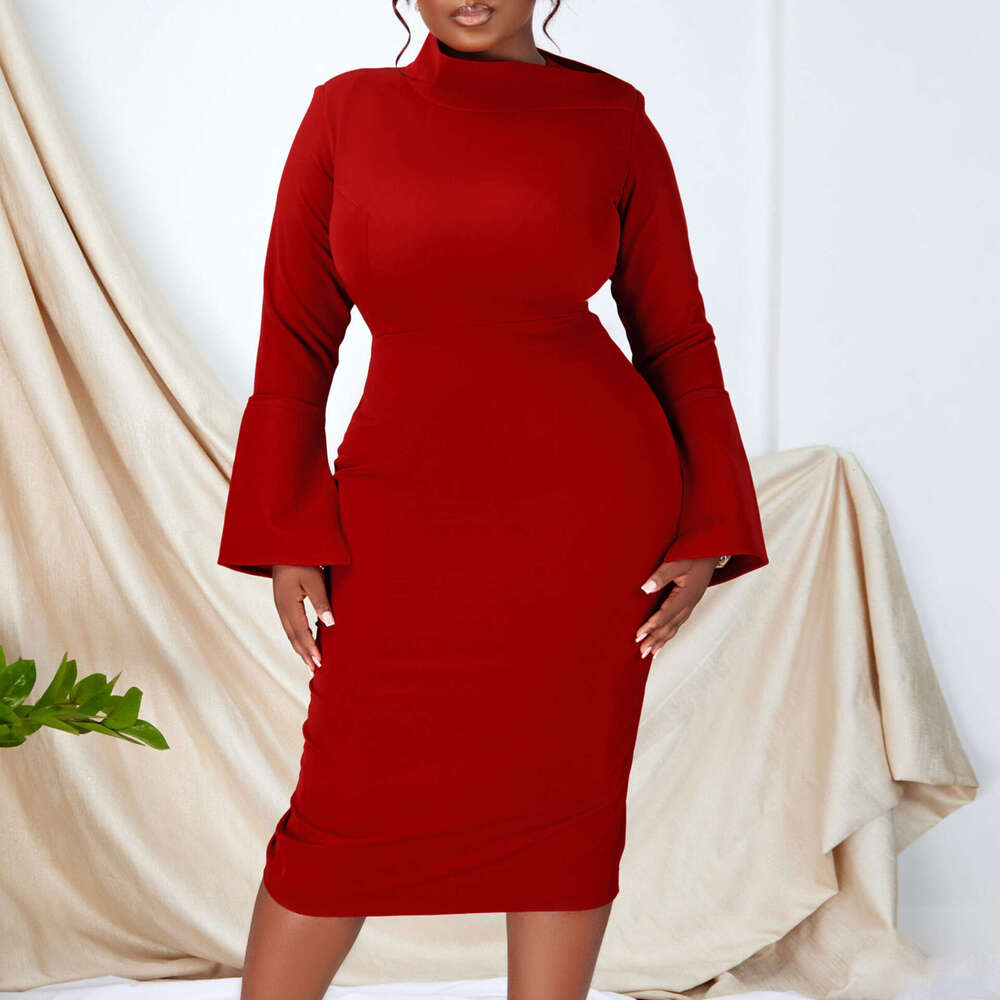 Women's Wear Women's New Fashionable And Elegant Long Sleeved Diagonal Neck Wrapped Hip Elastic Knitted OL Pencil Dress