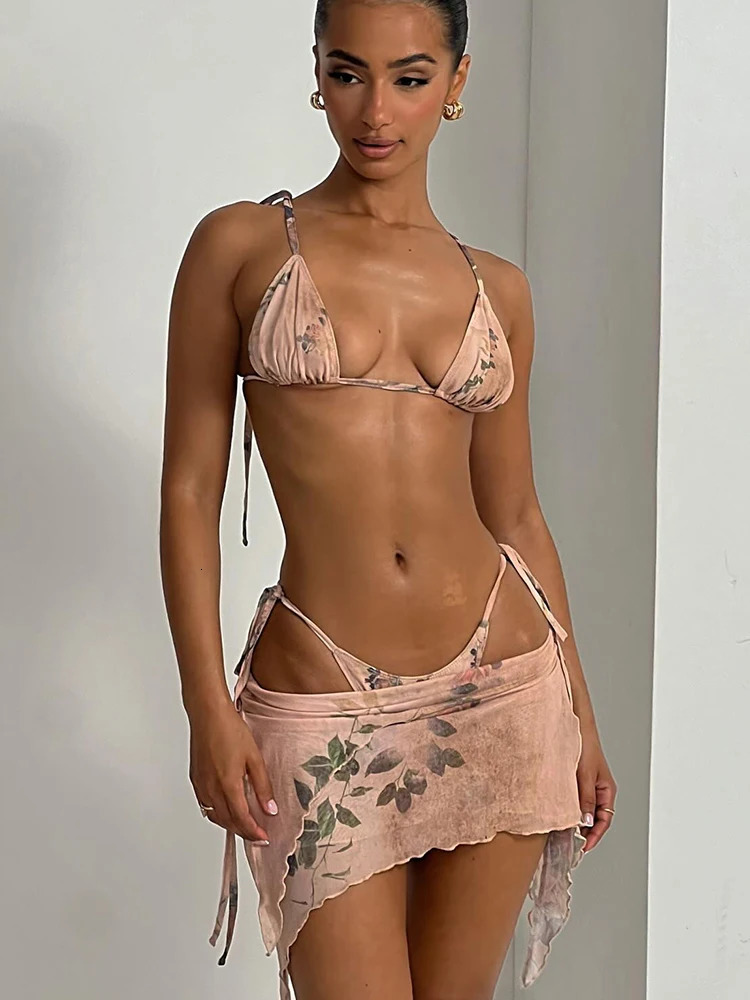 ZRTAK 3 Piece Triangle Bikini Women Print Swimsuit Micro Swimwear Print Bathing Suit Brazilian Biquini Sexy Beach Wear 250516