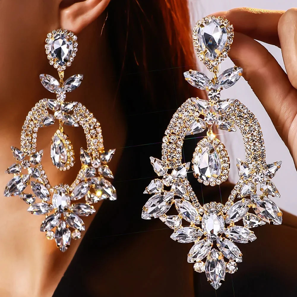 Statement Large Rhinestone Dangle Earrings Wedding for Women Prom Exaggerate Geometric Crystal Drop Earrings Jewelry Party 250519