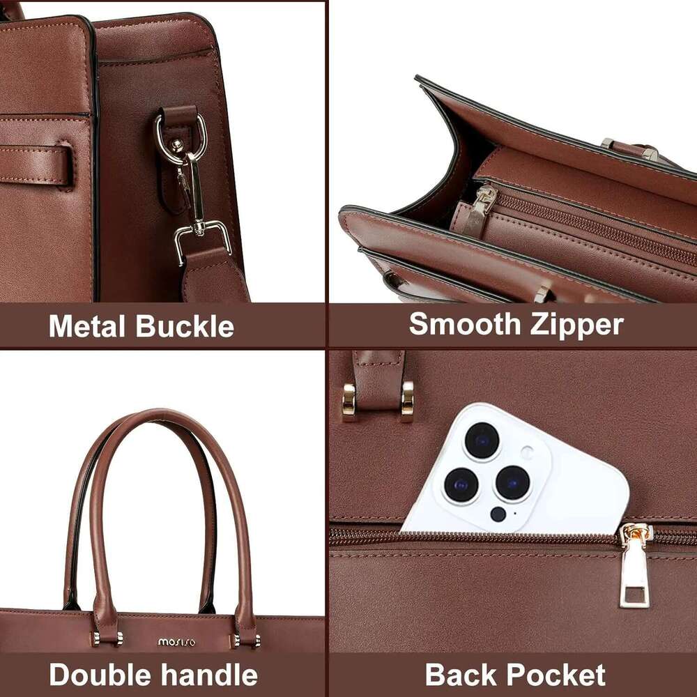 Women Laptop for Book Dell 15.6 inch PU Leather Office Travel Tote Bag Waterproof Computer Shoulder Messenger Briefcase
